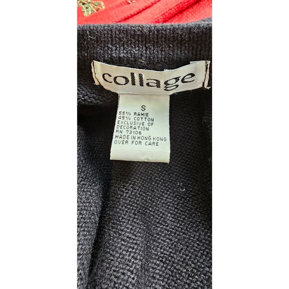 Vintage Christmas‎ Trees Cardigan Sweater 3D Jeweled Embroidered Applique Small - Picture 11 of 12